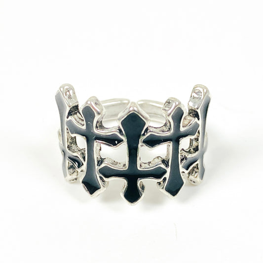Adjustable Antique Enamel Cross Ring Silver