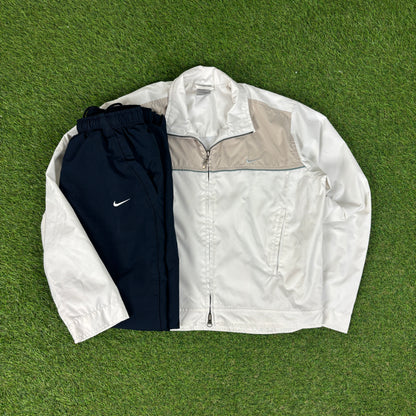 00s Nike Piping Windbreaker Jacket + Joggers Set White Medium