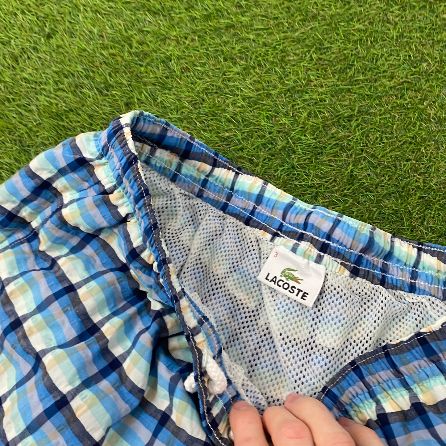 Retro Lacoste Plaid Shorts Blue Medium
