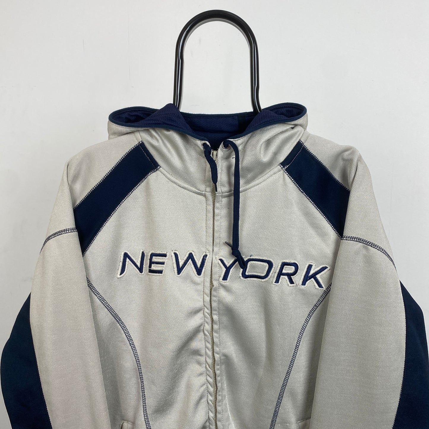 Retro 90s New York Piping Hoodie Grey Large