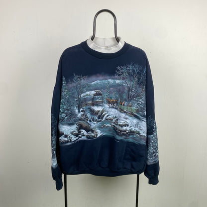 Retro Art Unlimited Snow All Over Print Sweatshirt Blue XXL