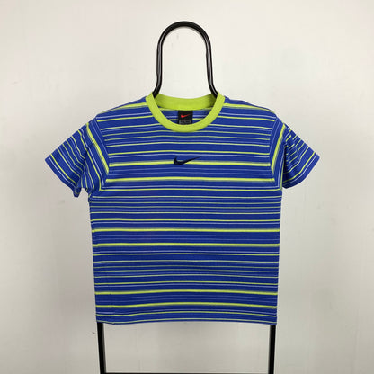 00s Nike Striped T-Shirt Blue XS