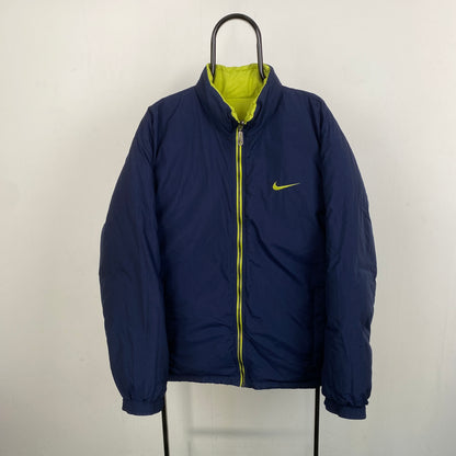 90s Nike Reversible Puffer Coat Jacket Blue Yellow Large