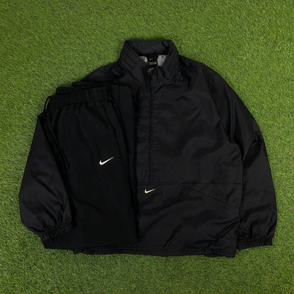 90s Nike Windbreaker Tracksuit Set Jacket + Joggers Black XL