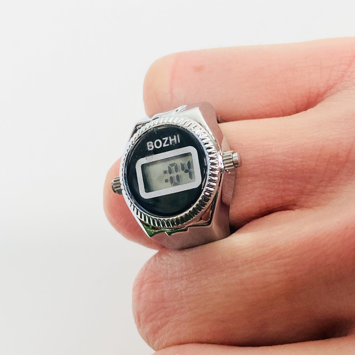 Retro Adjustable Digital Watch Ring Silver Black