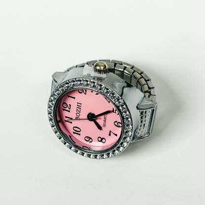 Vintage Watch Ring Bezelled Pink