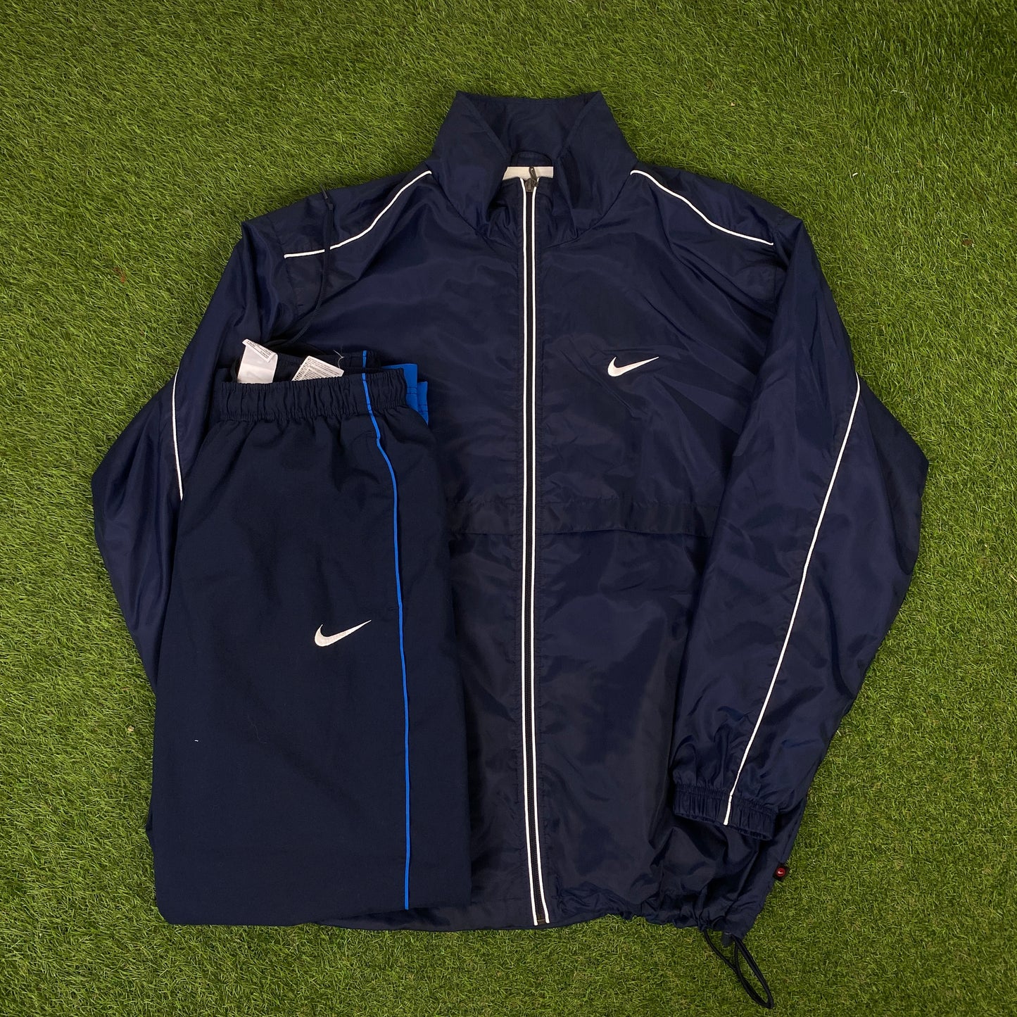 00s Nike Piping Tracksuit Set Jacket + Joggers Blue XL