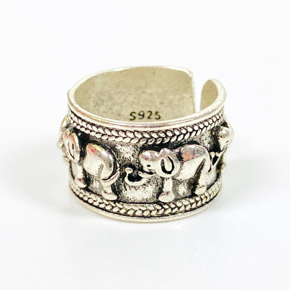 Retro Adjustable Elephant Ring Silver