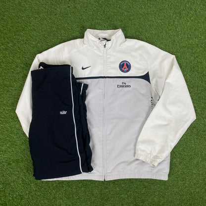 00s Nike PSG Windbreaker Tracksuit Set Jacket + Joggers Grey XL