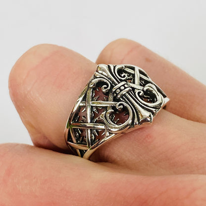 Retro Adjustable Antique Crest Ring Silver