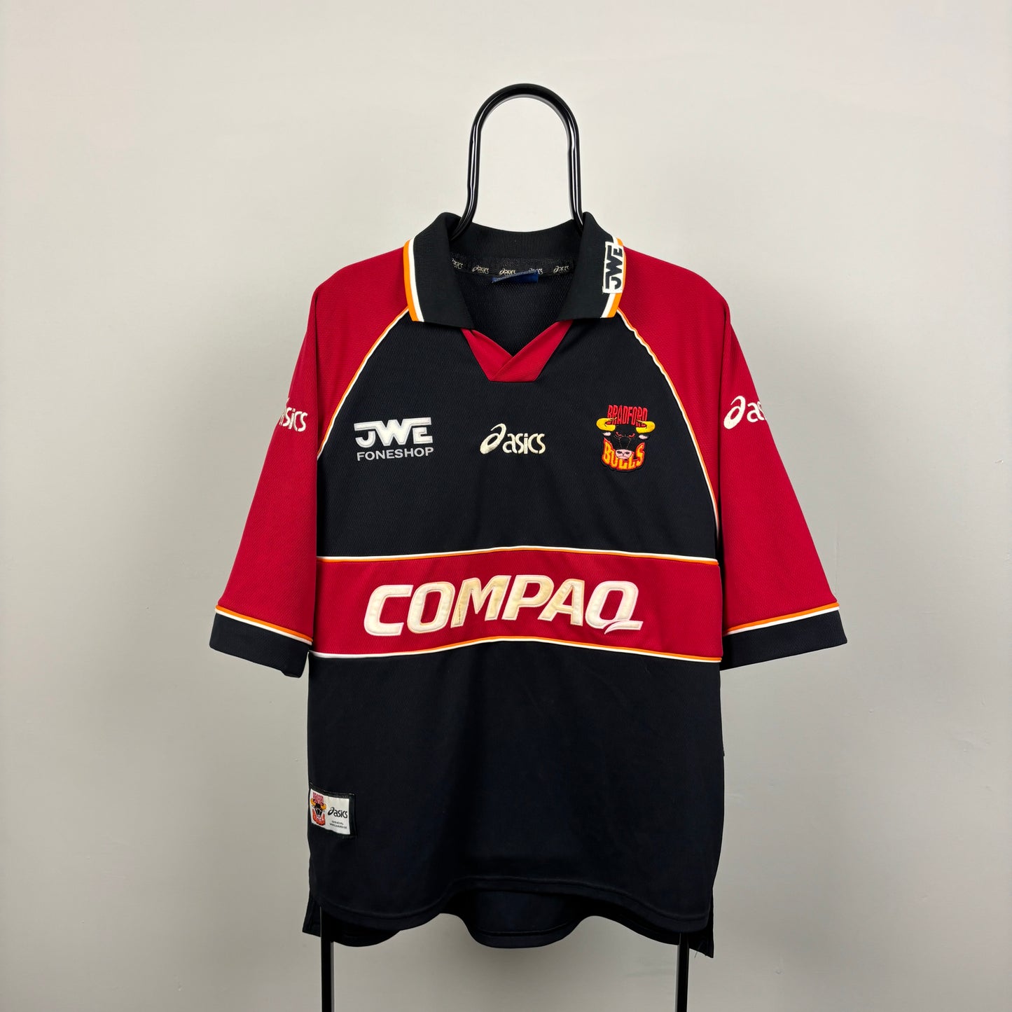 90s Asics Bradford Bulls Rugby Shirt T-Shirt Black XL