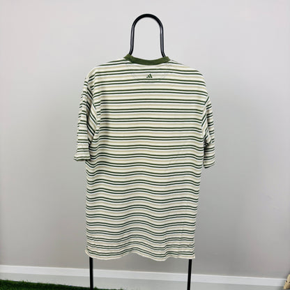 90s Adidas Striped T-Shirt Green Medium