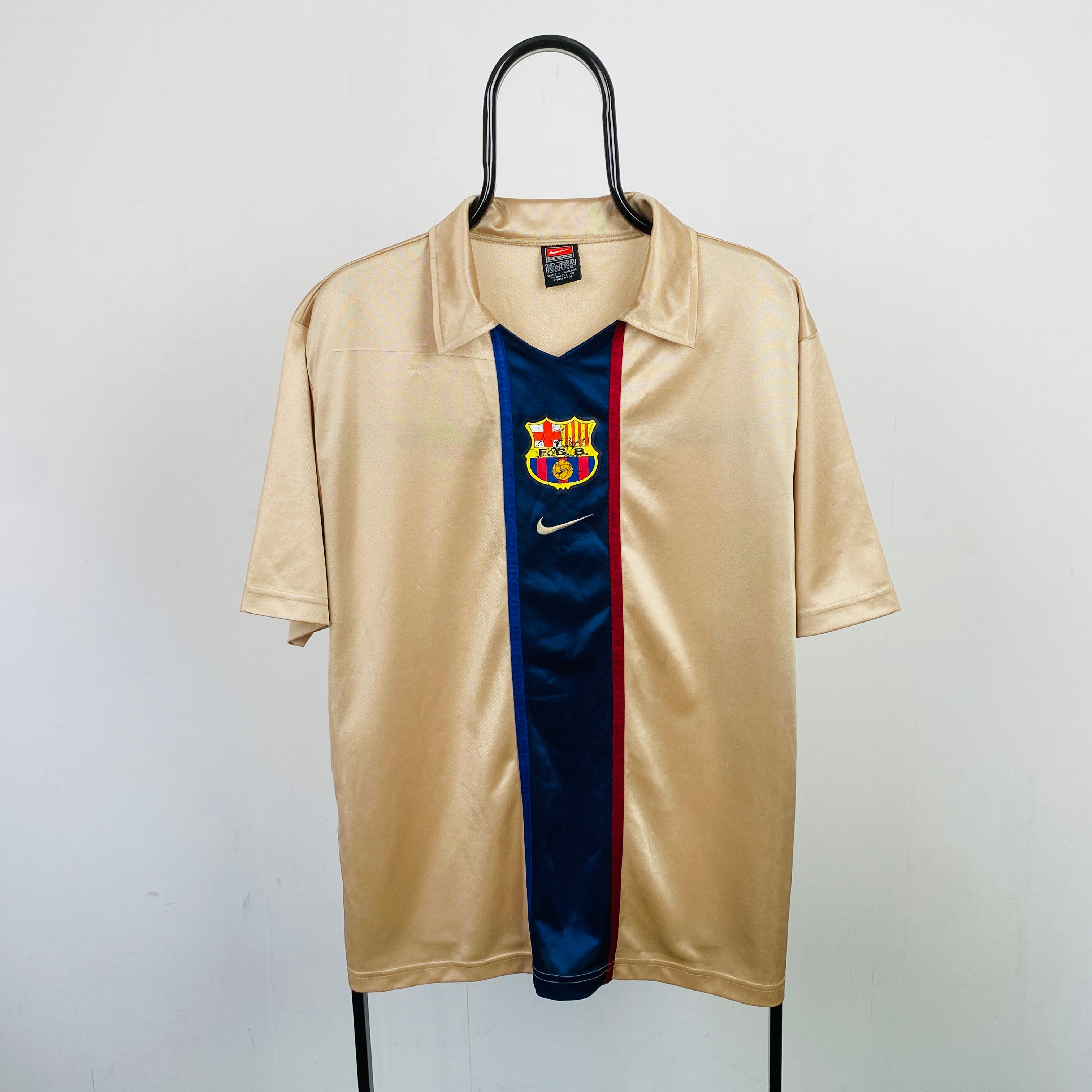 90s Nike Barcelona Football Shirt T-Shirt Gold Large