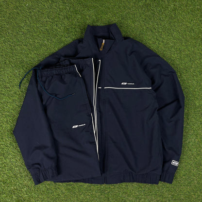 00s Reebok Piping Windbreaker Jacket + Joggers Set Blue Small