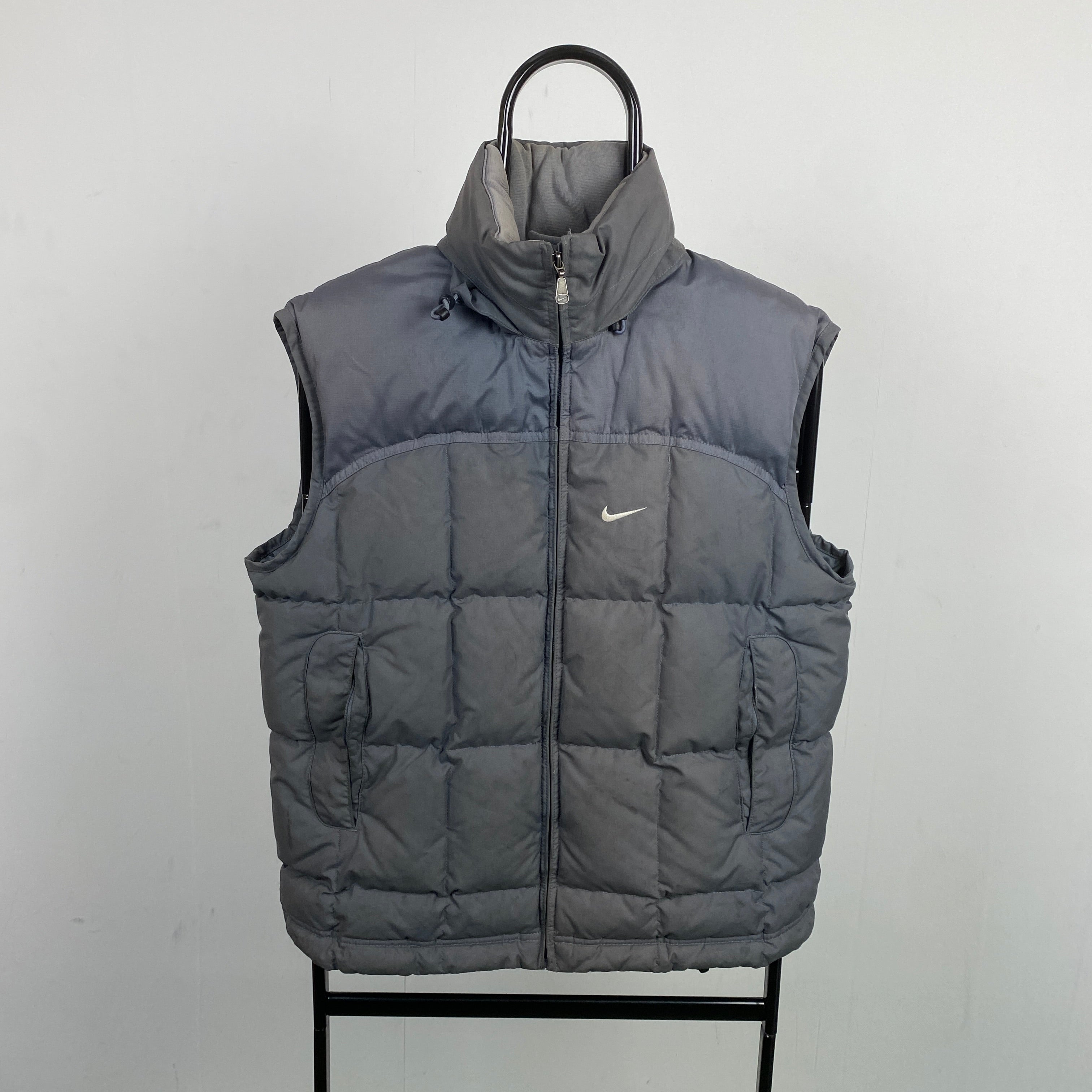 90s Nike Quilted Puffer Gilet Jacket Grey Small
