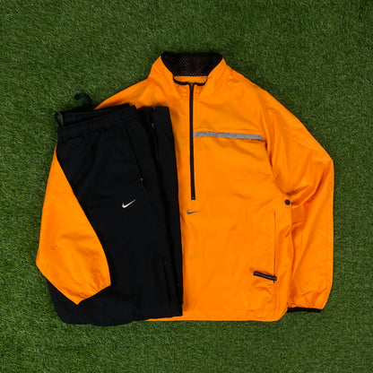 00s Nike Reflective Windbreaker Jacket + Joggers Set Orange Small