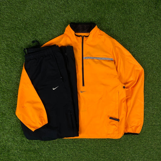 00s Nike Reflective Windbreaker Jacket + Joggers Set Orange Small