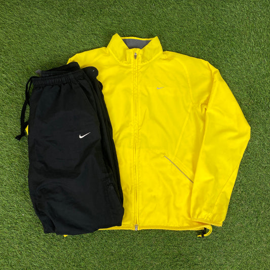 00s Nike Tracksuit Set Jacket + Joggers Yellow Black Medium
