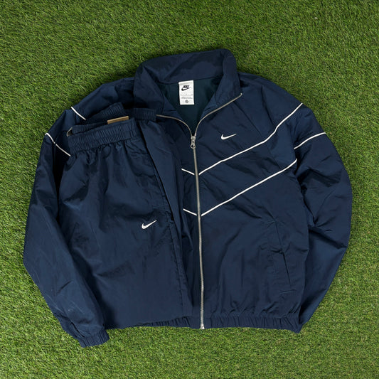 00s Nike Piping Windbreaker Jacket + Joggers Set Blue Small