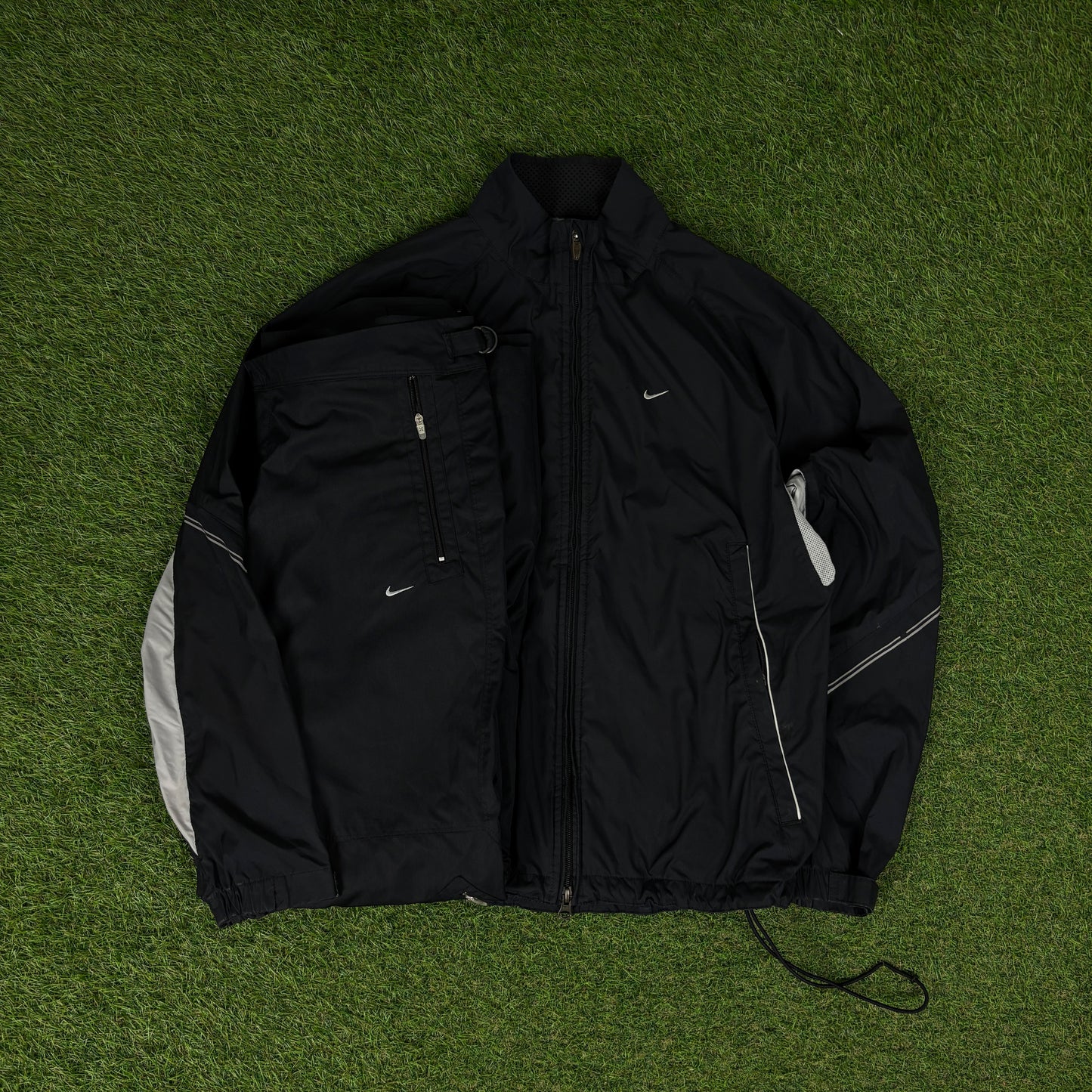 00s Nike Piping Windbreaker Jacket + Joggers Set Black Medium