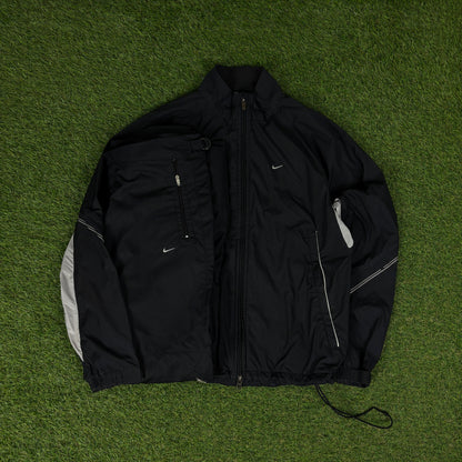00s Nike Piping Windbreaker Jacket + Joggers Set Black Medium
