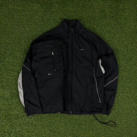 00s Nike Piping Windbreaker Jacket + Joggers Set Black Medium