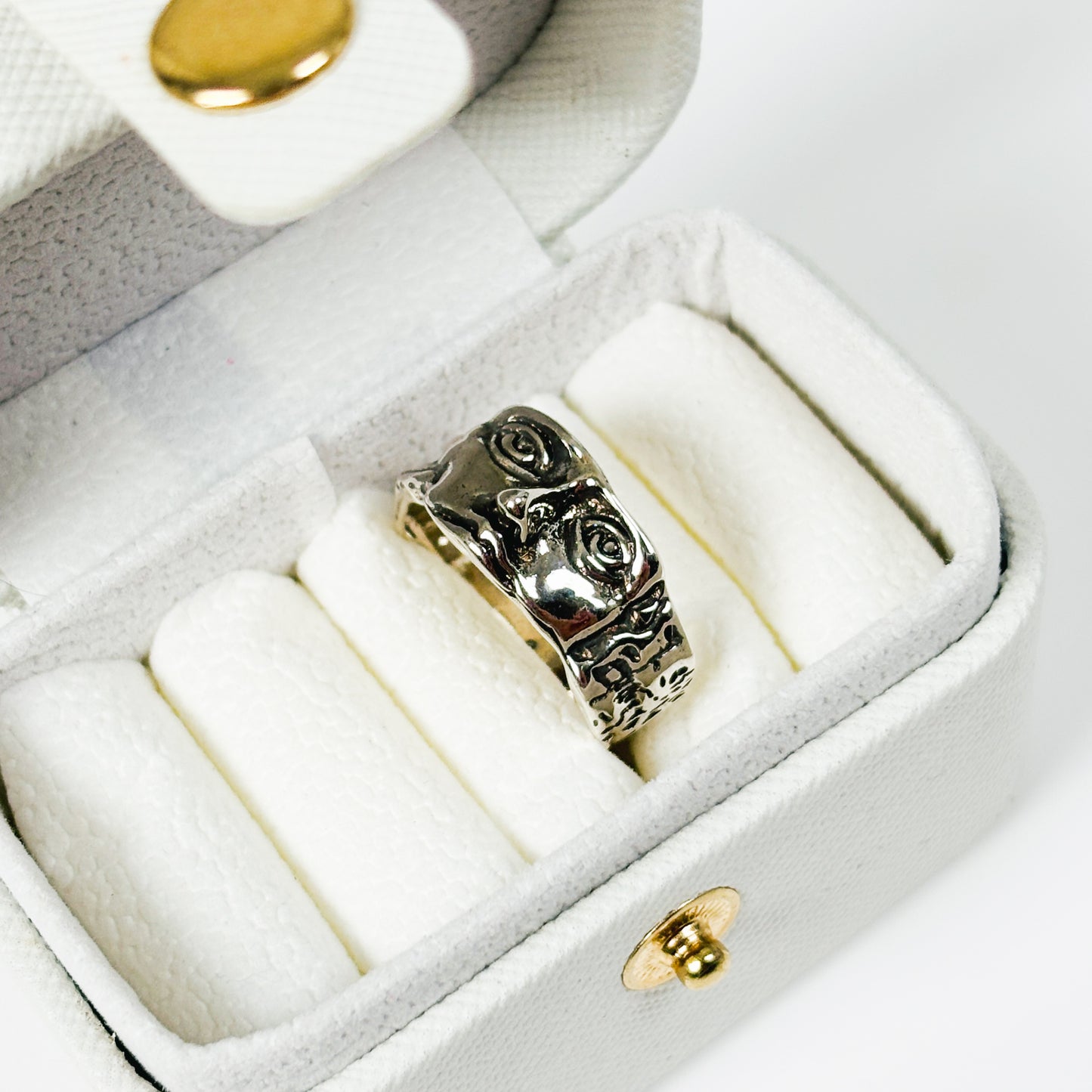 Carved Face Ring Silver