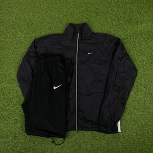 00s Nike Piping Windbreaker Jacket + Joggers Set Black Large