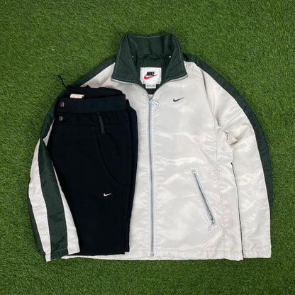 90s Nike Piping Windbreaker Jacket + Joggers Set White Small