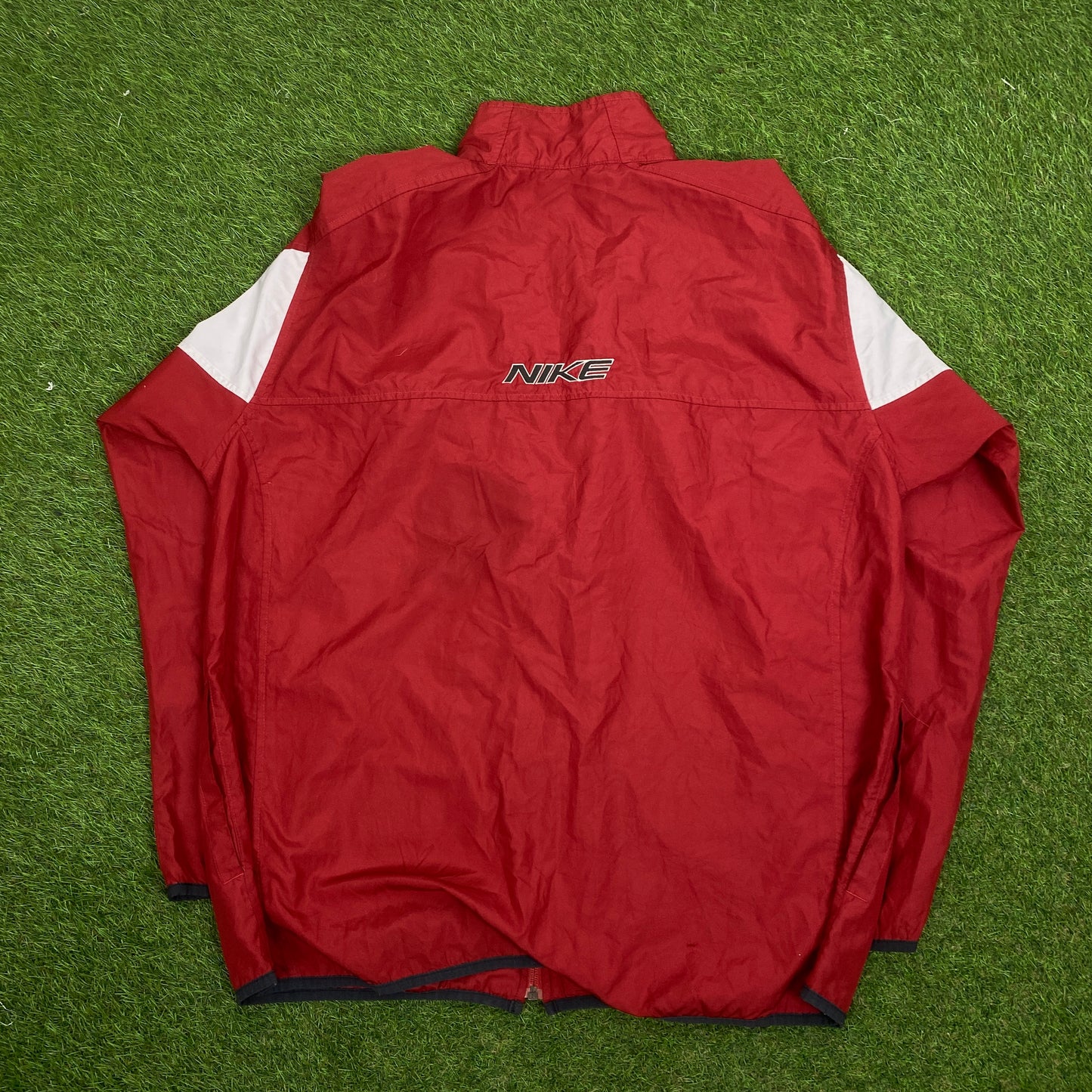 00s Nike Piping Windbreaker Tracksuit Set Jacket + Joggers Red XL