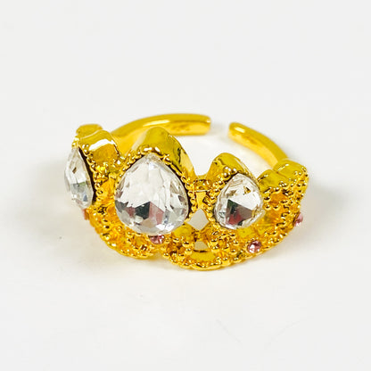 Adjustable Crown Gemstone Ring Gold