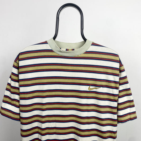 90s Nike Striped T-Shirt Brown Medium