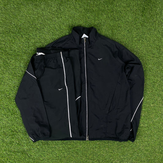 00s Nike Piping Windbreaker Jacket + Joggers Set Black Medium