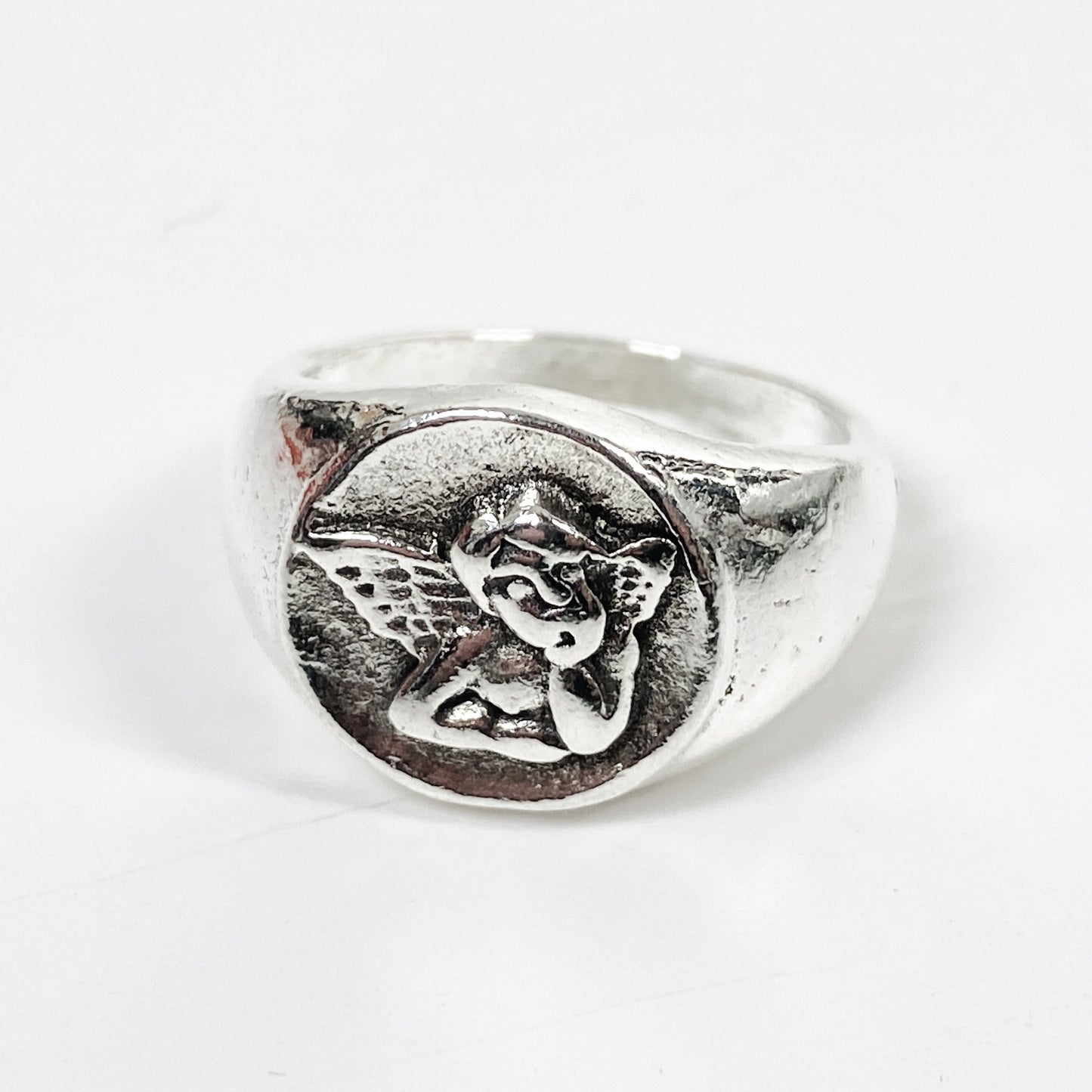 Retro Vintage Cherub Signet Ring Silver