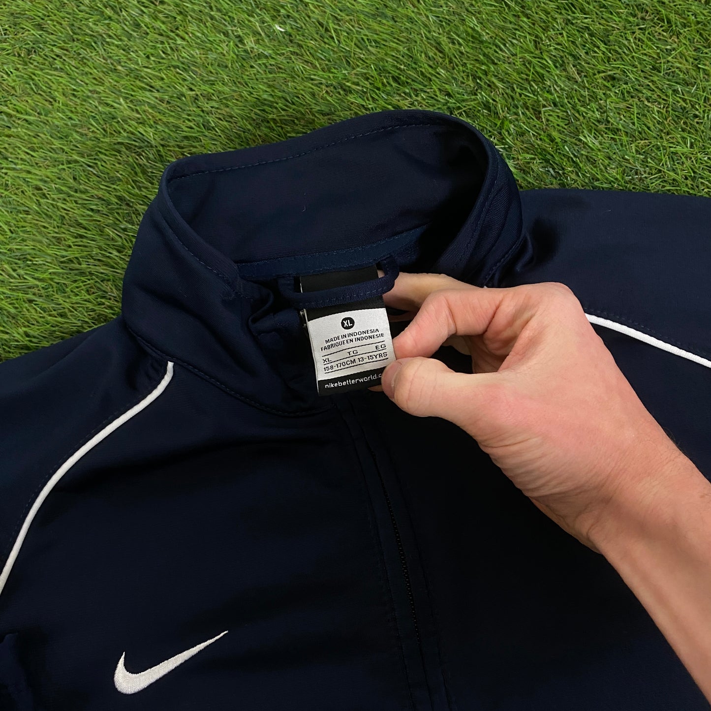 00s Nike Piping Windbreaker Jacket + Joggers Set Blue Small