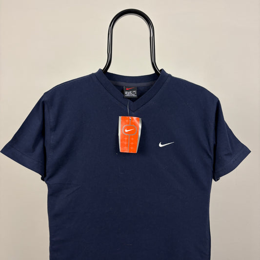 00s Nike V Neck T-Shirt Blue Small
