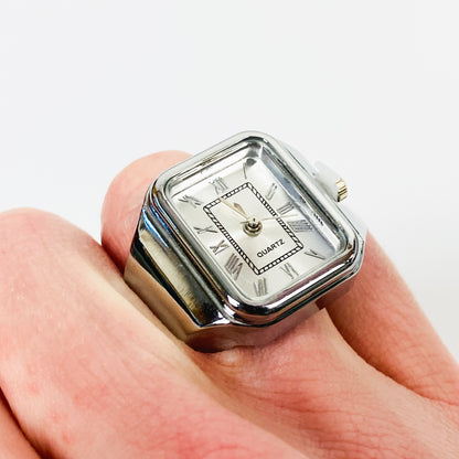 Retro Adjustable Watch Ring Silver