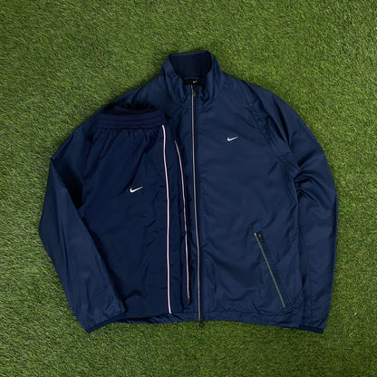 00s Nike Clima Fit Piping Windbreaker Jacket + Joggers Tracksuit Set Blue Medium