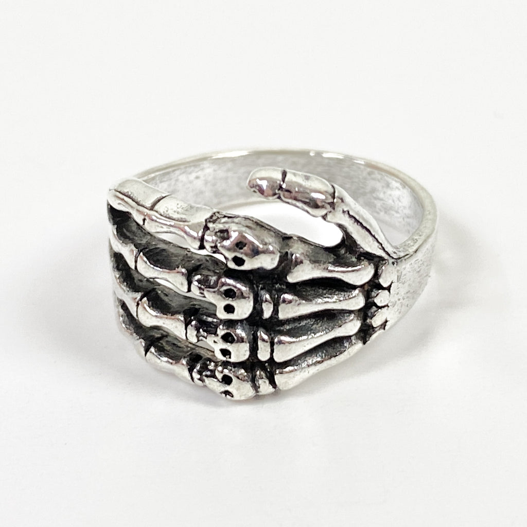Retro Vintage Skeleton Hand Ring Silver