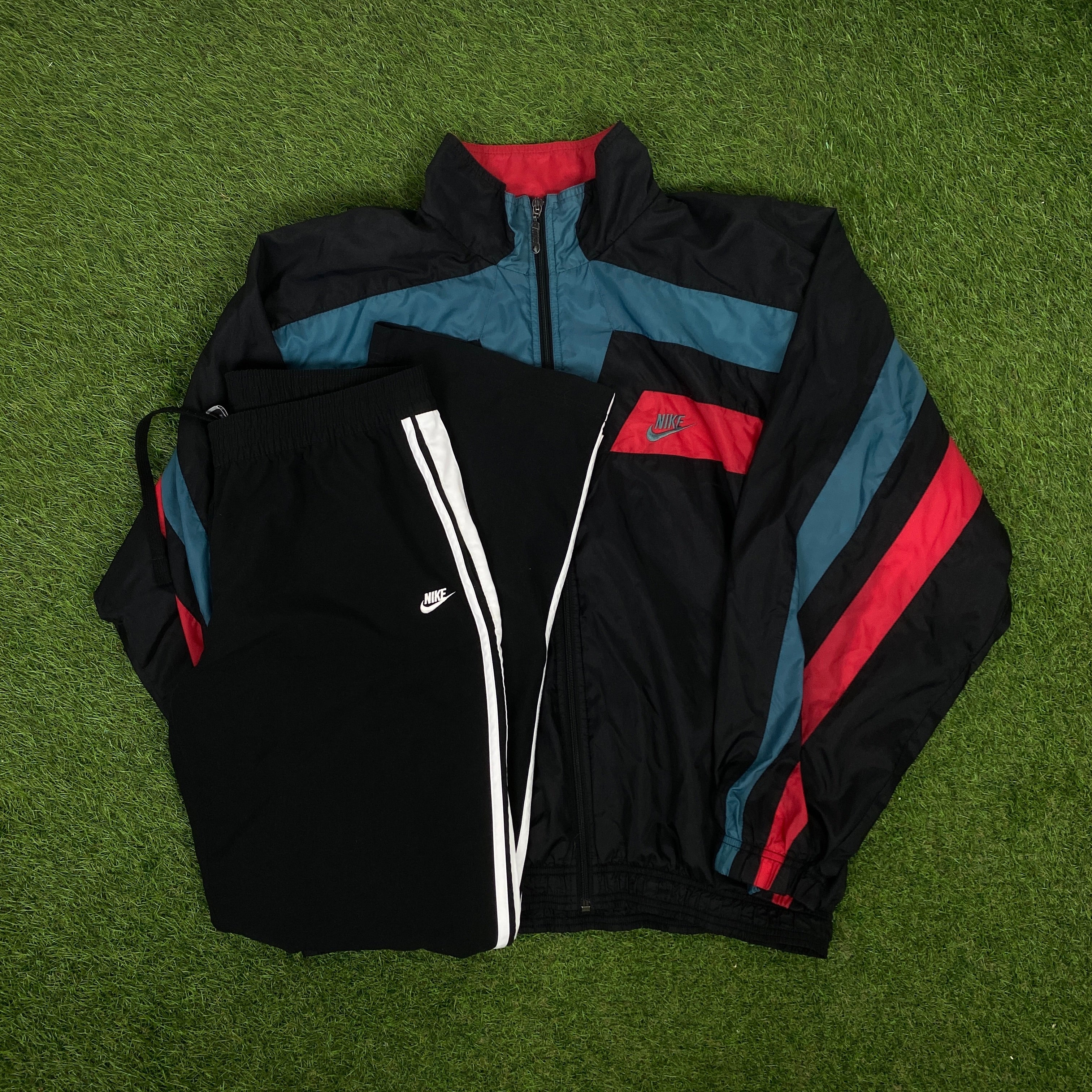 90s Nike Nylon Windbreaker Jacket + Joggers Set Black Medium