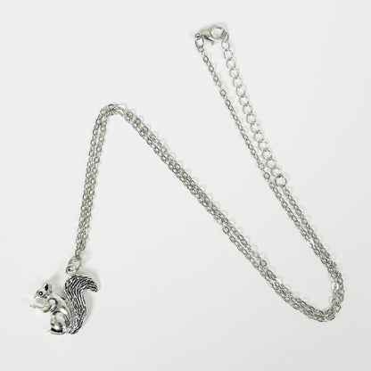 Squirrel Charm Necklace Silver