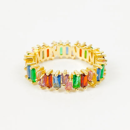 Vintage Rainbow Gemstone Band Ring Gold