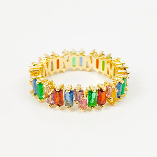 Vintage Rainbow Gemstone Band Ring Gold
