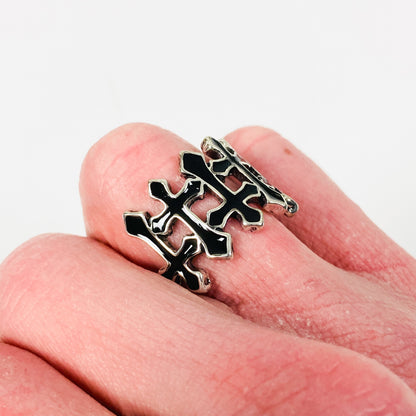 Adjustable Antique Enamel Cross Ring Silver