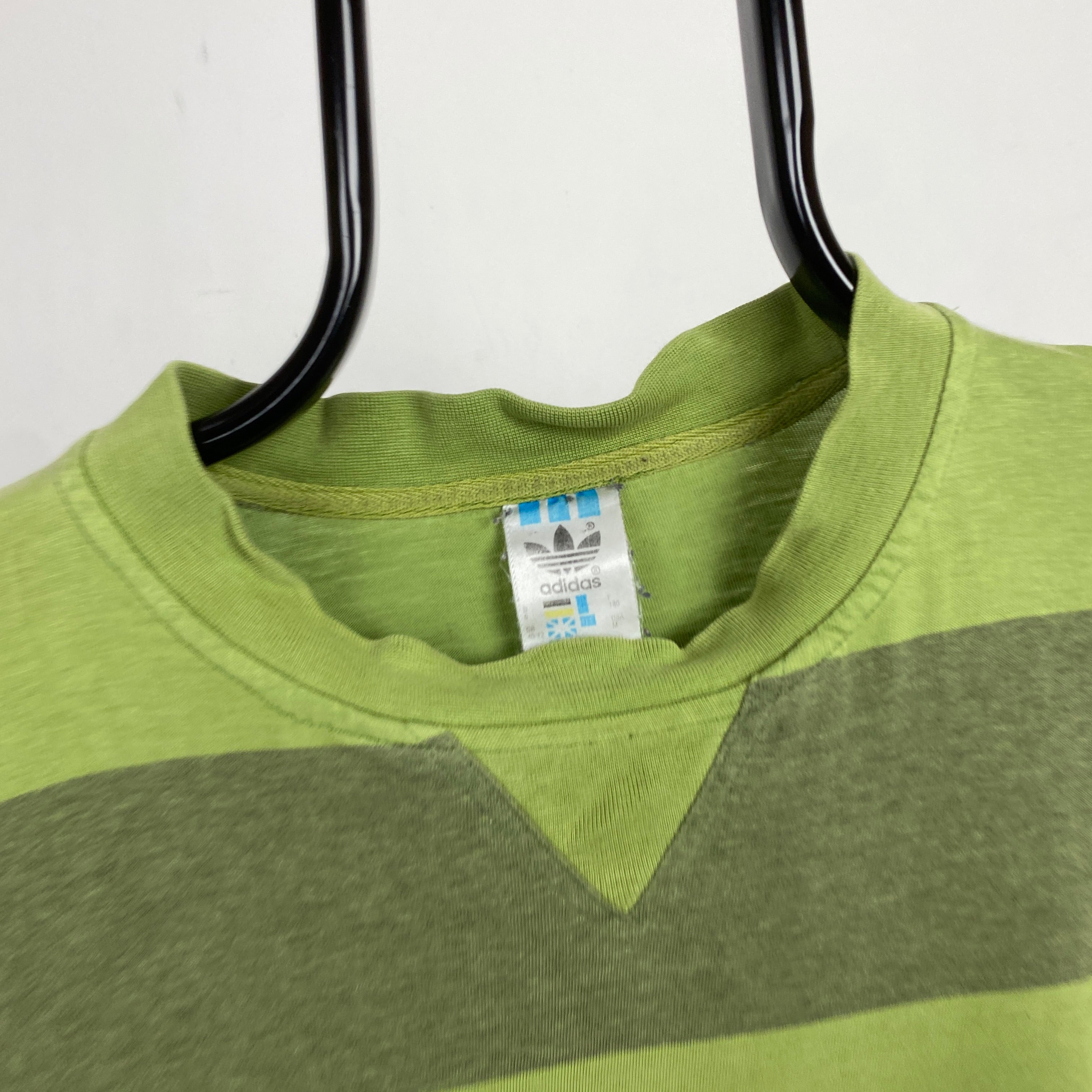 90s Adidas Tennis Striped T-Shirt Green Medium