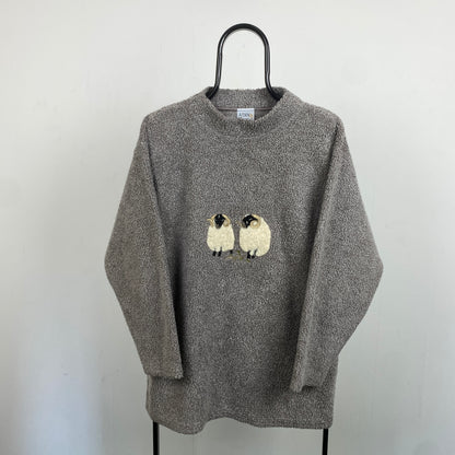 Retro Sheep Fleece Sweatshirt Brown Small