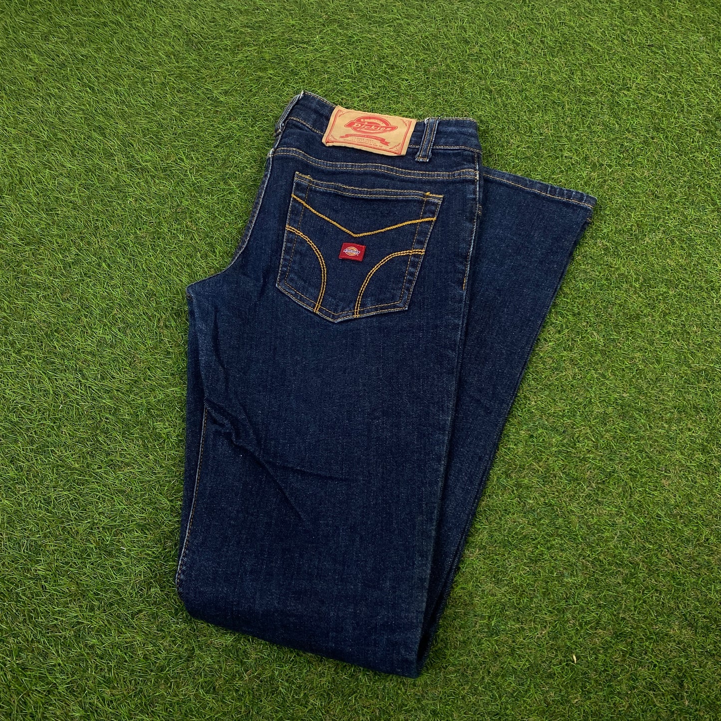 Retro Dickies Denim Cargo Trousers Joggers Blue Small