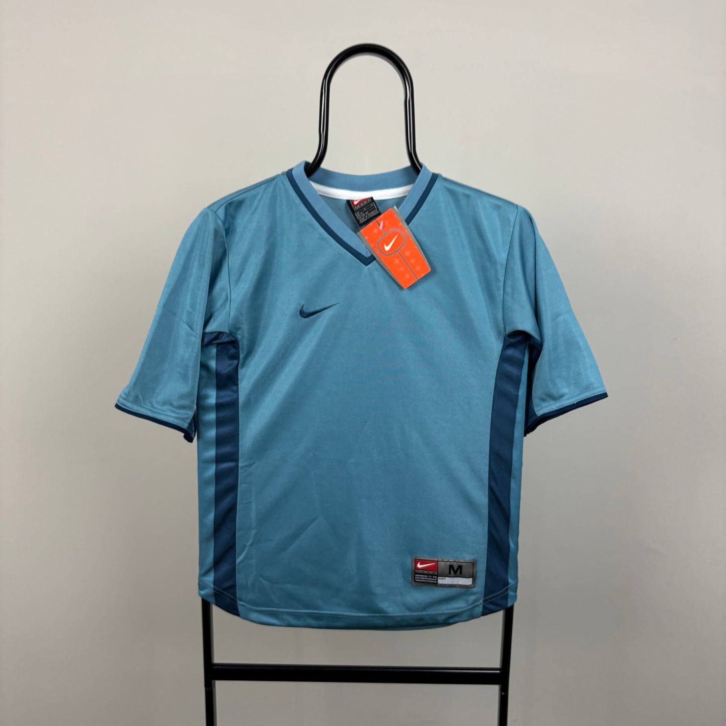 90s Nike Football Shirt T-Shirt Blue XS