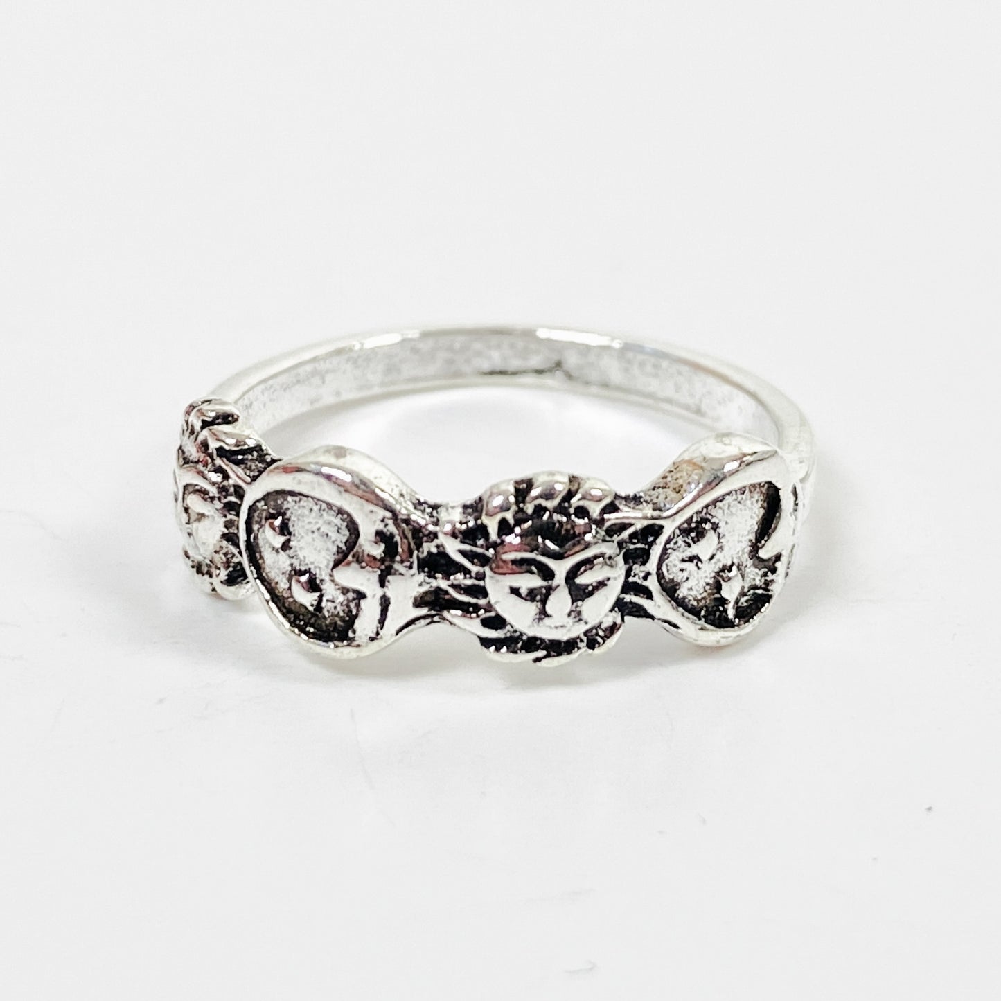 Retro Vintage Sun & Moon Ring Silver