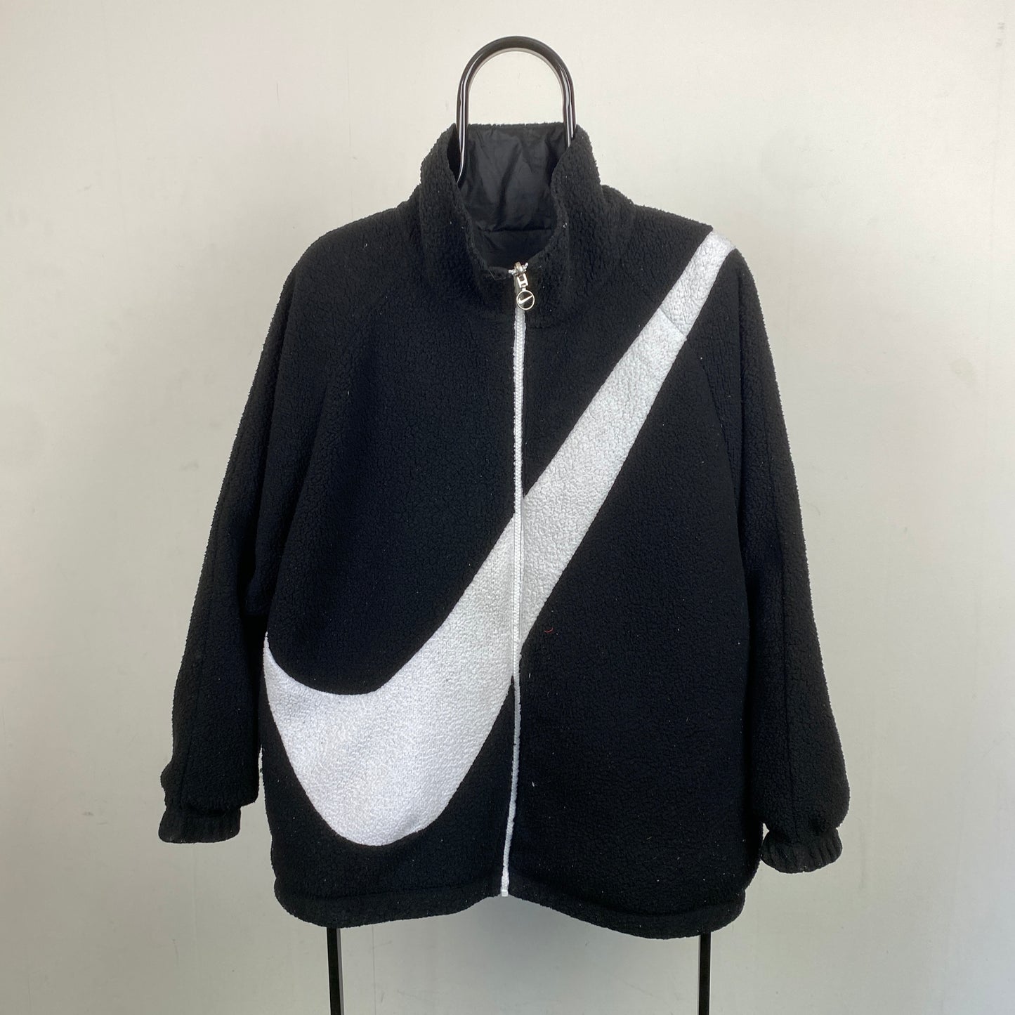 00s Nike Reversible Fleece Puffer Jacket Black Blue Medium